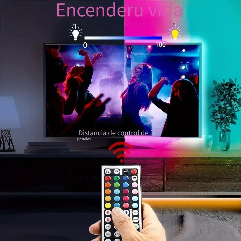 Kit de tiras de luz LED RGB de 5V inteligentes con control remoto wifi para mayoristas, tiras de luz coloridas para fondo de TV y luz de ambiente.