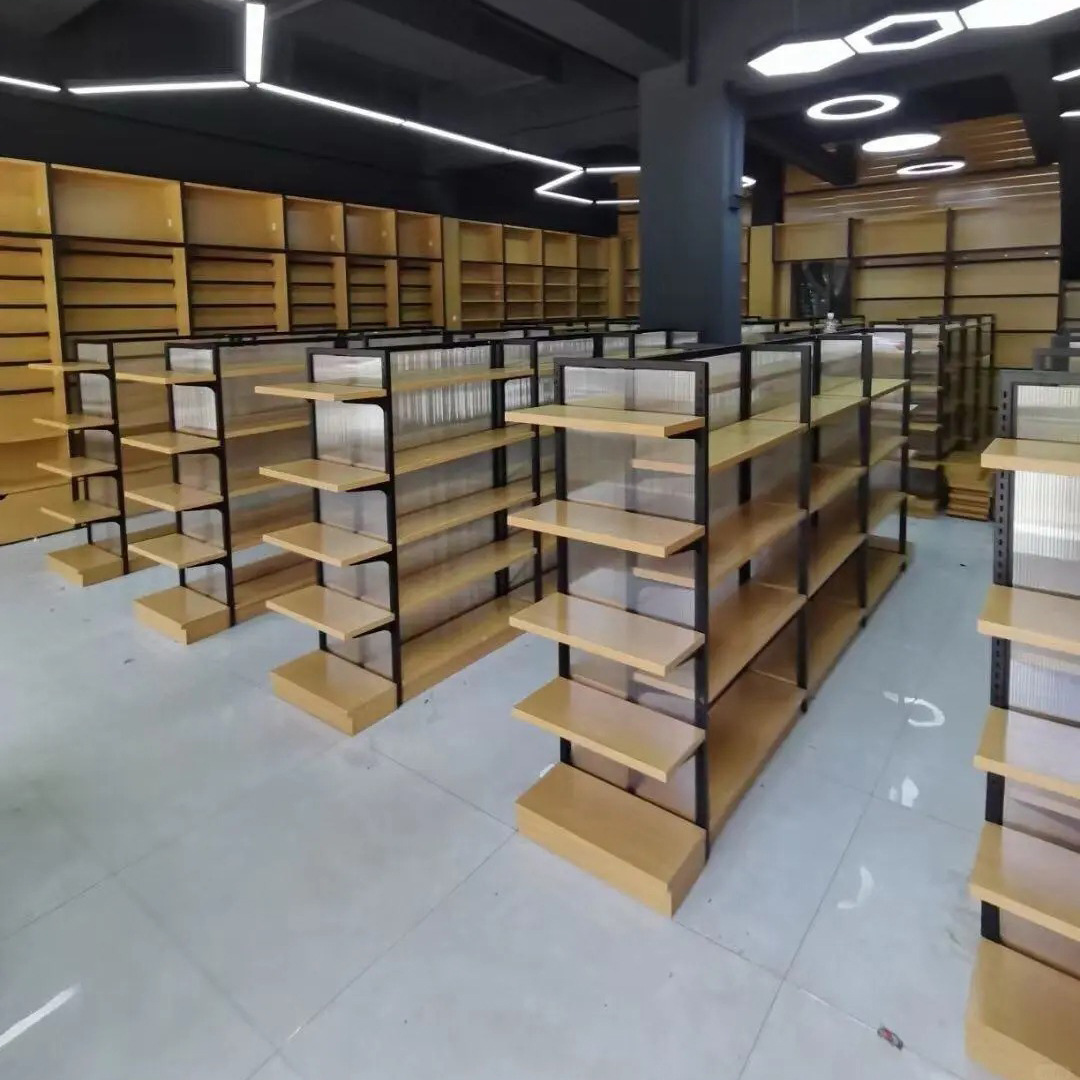 Estantería Multifuncional para Papelería Chenguang, Exhibidor de Supermercado, Librería, Estantería de Acero y Madera de Doble Cara, Mueble de Almacenamiento