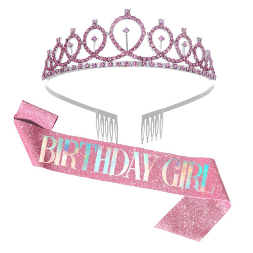 On behalf of birthday party party decoration girl crown headband birthday girl etiquette belt shoulder strap suit