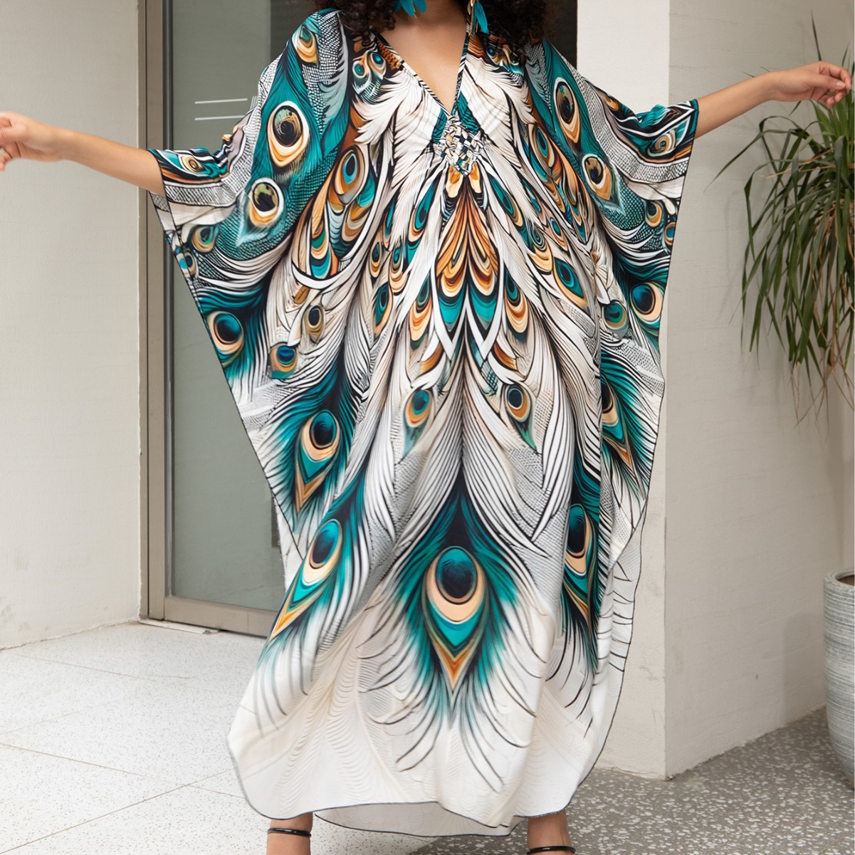 Beach Cover-Up Rayon Printed Vacation Robe Vacation Dress Cross-Border Amazon 8770 (32 Colors) Y