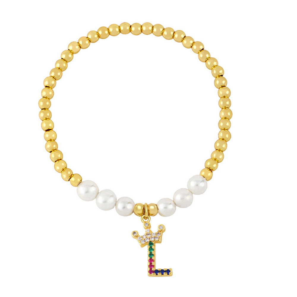 26 English letter bracelet fashion copper beads pearl elastic bracelet