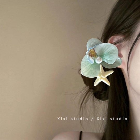 The romantic island! Phalaenopsis starfish hairpin! Seaside Holiday Style Side Clip Elegant Hair Accessories Travel Hairpin for Women