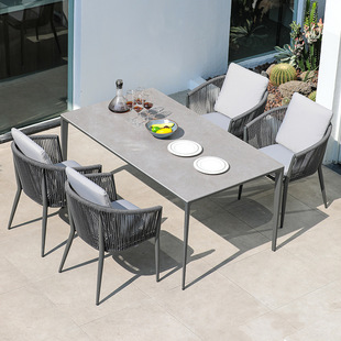 Outdoor Table and Chair Courtyard Villa Courtyard Long Table Aluminum Alloy Open-air Leisure Chair Outdoor Garden Terrace Rattan Combination