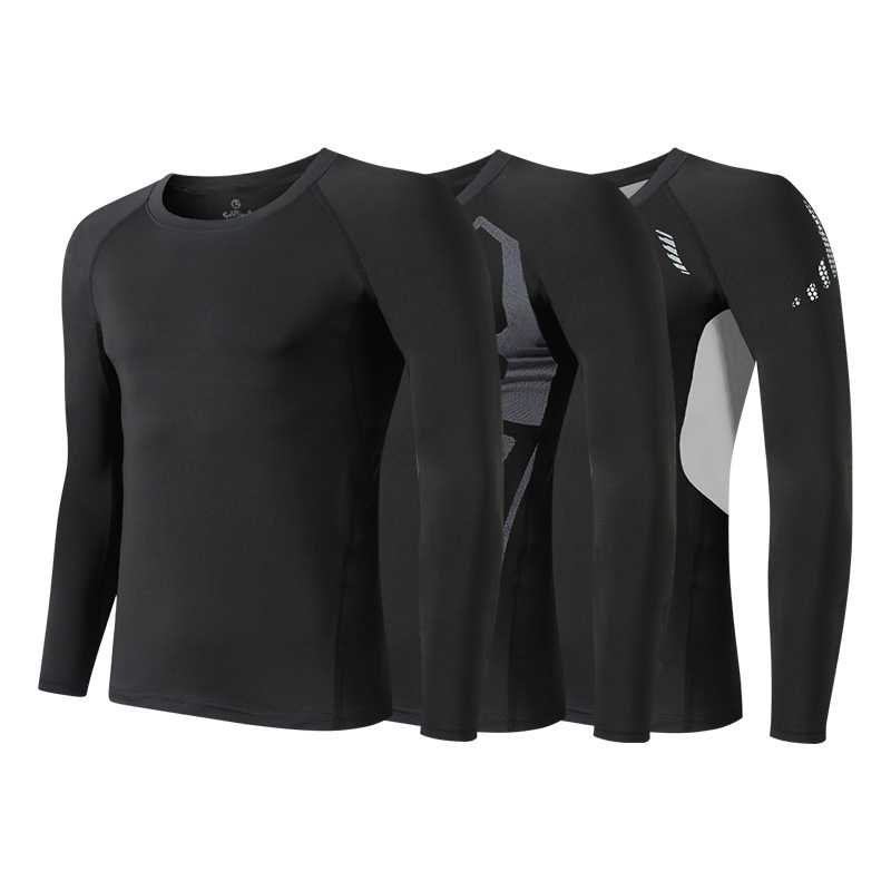 Medias de secado rápido para hombres de manga larga cálido entrenamiento para correr equipo de fitness otoño e invierno traje deportivo elástico alto