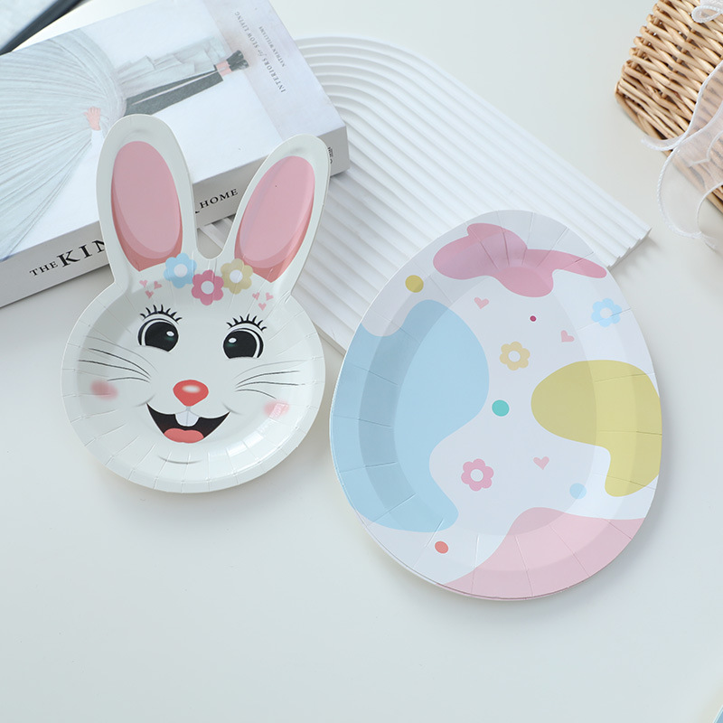 Easter rabbit egg shaped paper plate Party layout Easter atmosphere decoration supplies disposable dinner plate