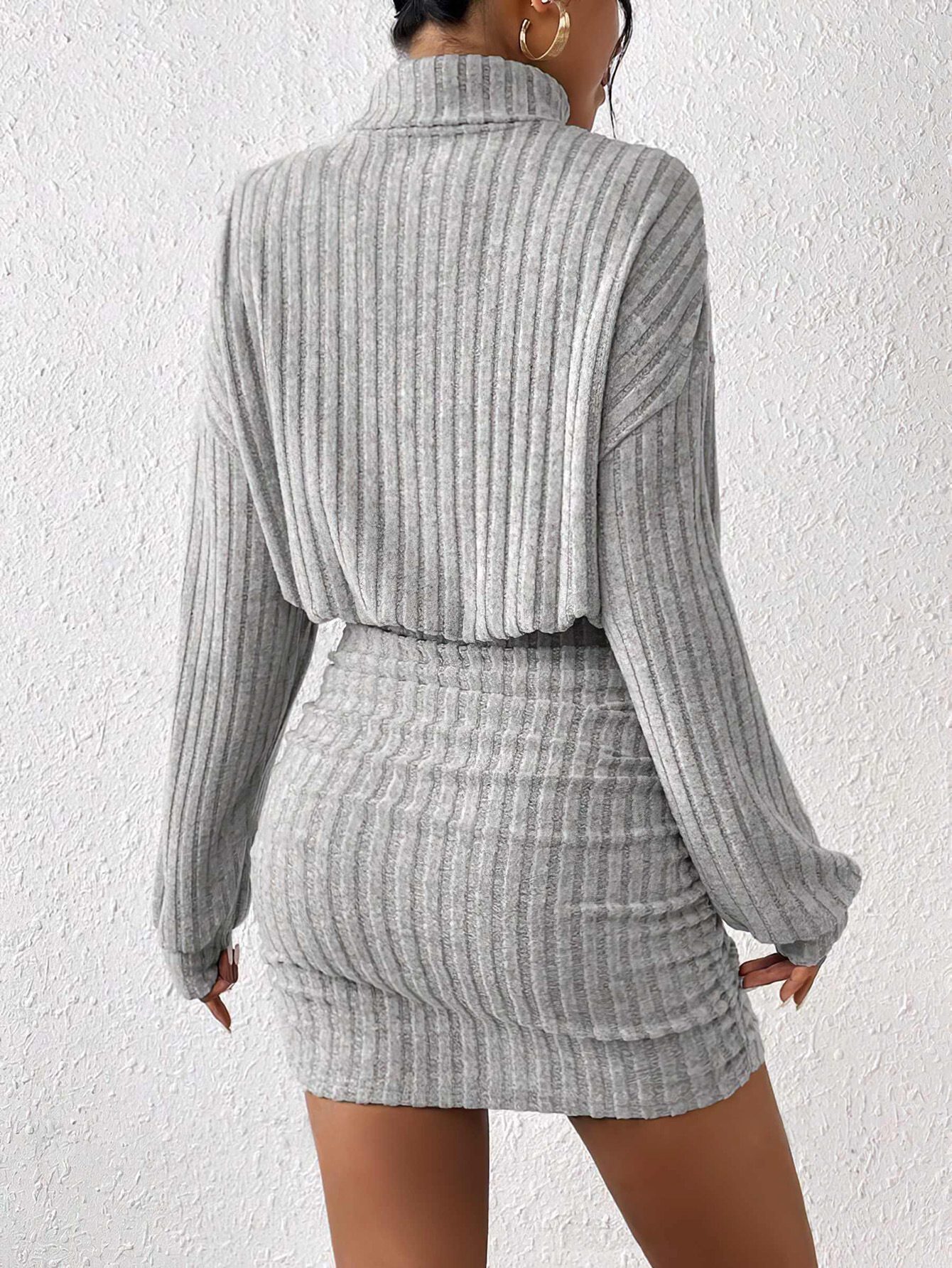 GraceChic 2025 Cross-Border European And American Autumn Winter Women's New Bodycon Long Sleeve High Neck Ribbed Knitted_voghion.com