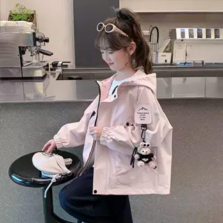 女童外套春秋款2026新款冲锋衣中大童春装百搭休闲连帽上衣冲锋衣