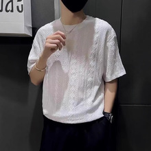 设计感提花重磅t恤男款夏季潮流休闲短袖男宽松圆领韩版半袖t恤男