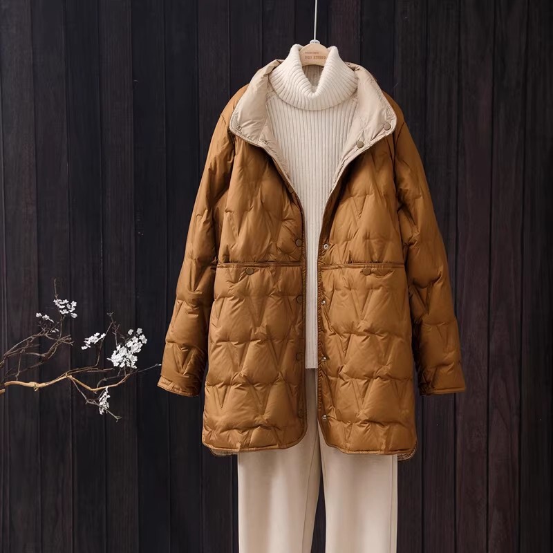 Lightweight down Jacket for Women, Mid-Length, 2026 Autumn and Winter New Fashion Korean Style Thin White Duck down Reversible Coat Lightweight down Jacket for Women, Mid-Length, 2026 Autumn and Winter New Fashion Korean Style Thin White Duck down Reversible Coat