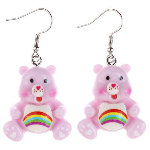 Japanese and Korean fun cute transparent luminous cartoon bear earrings creative childlike girl heart ear hook earrings