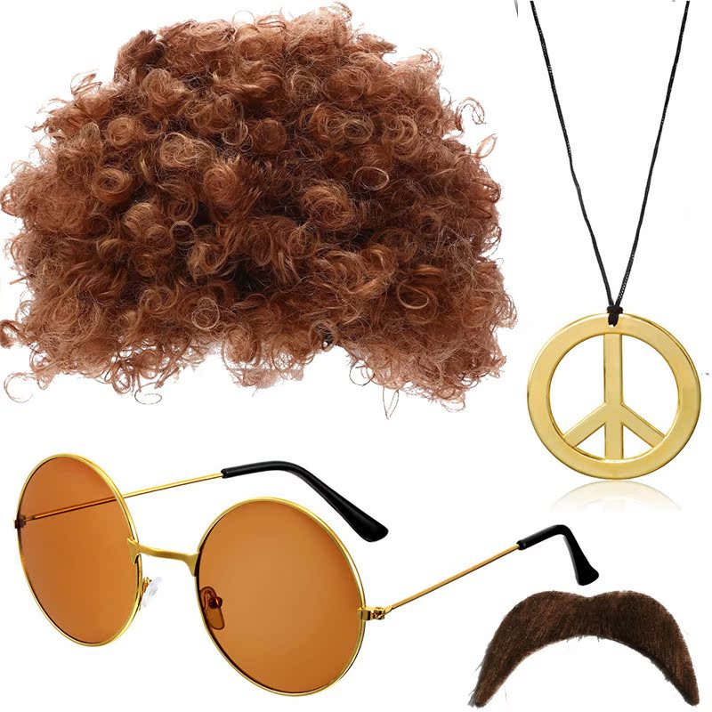 Cabeza explosiva marrón Gafas de película marrón Collar de oro de aleación Barba