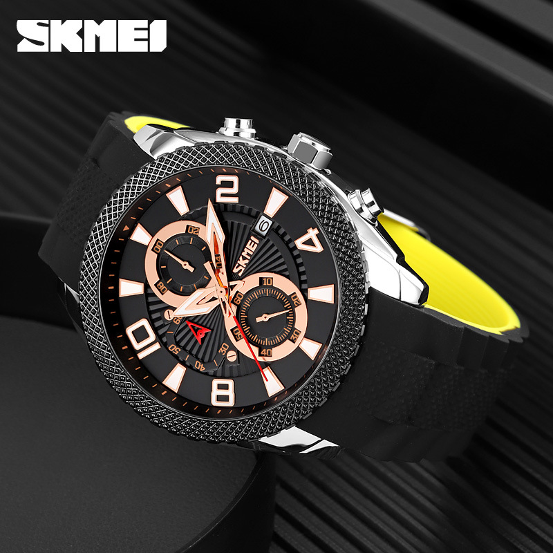 Momento de moda deportivo para hombres cronógrafo de cuarzo nocturno impermeable reloj de pulsera transfronterizo correa de silicona reloj de hombre
