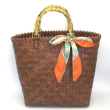 复古女士仿竹编包百搭韩系飘带编织包潮流手提包沙滩包流行款女包