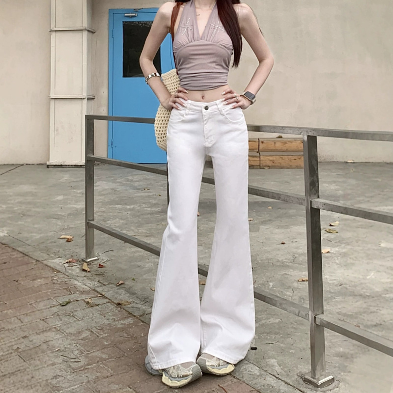 White Flared Jeans for Women, Petite Size, High-Waisted, Non-Tight-Fitting, Flared Pants That Make You Look Slimmer, Lift Your Hips, and Are Tight-Fitting
