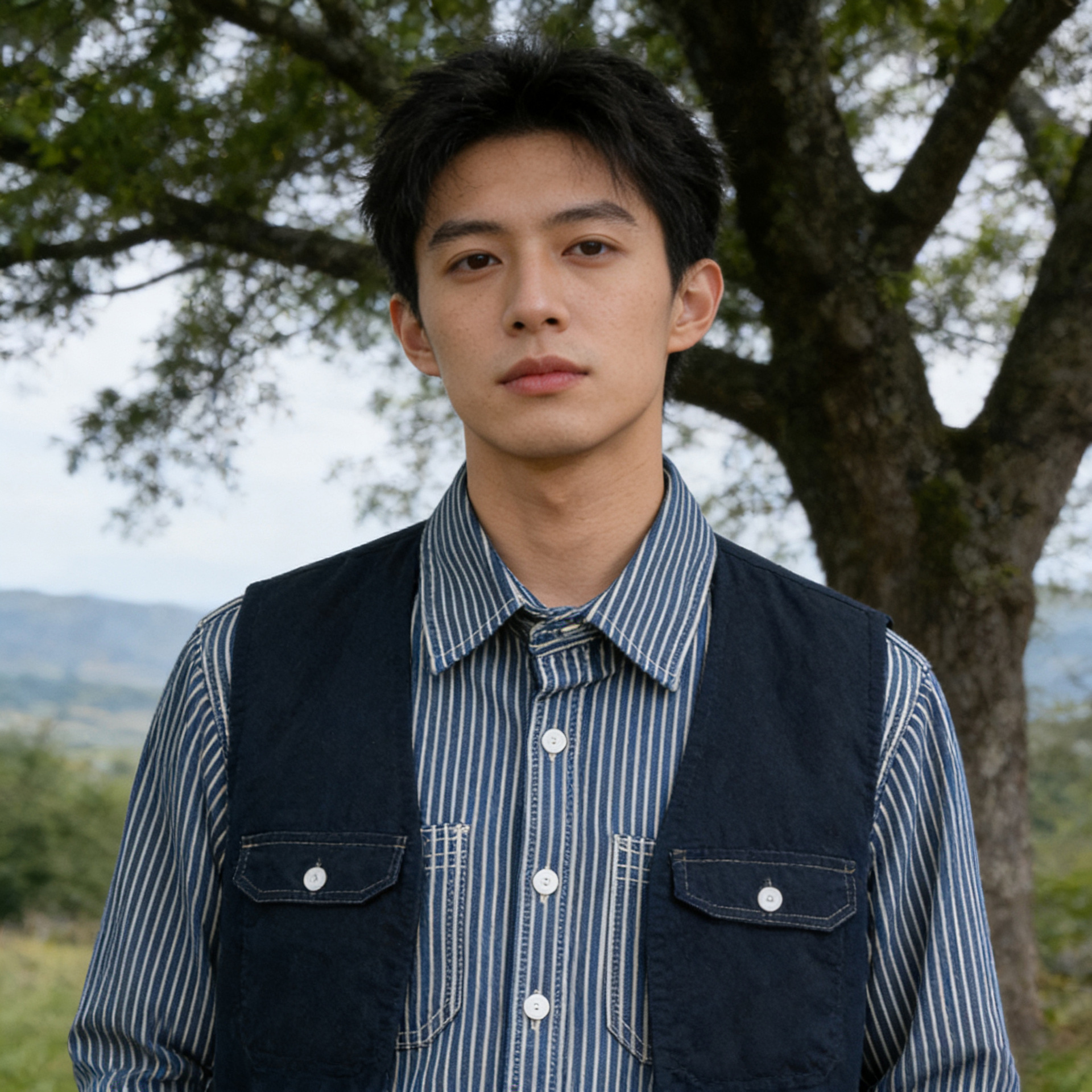 Camicia uomo stile retro americano a righe verticali_voghion.com