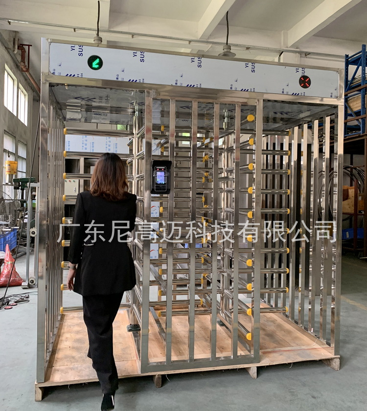 尼高迈304不锈钢全高转闸指纹门禁考勤通道室外防水双门一进一出