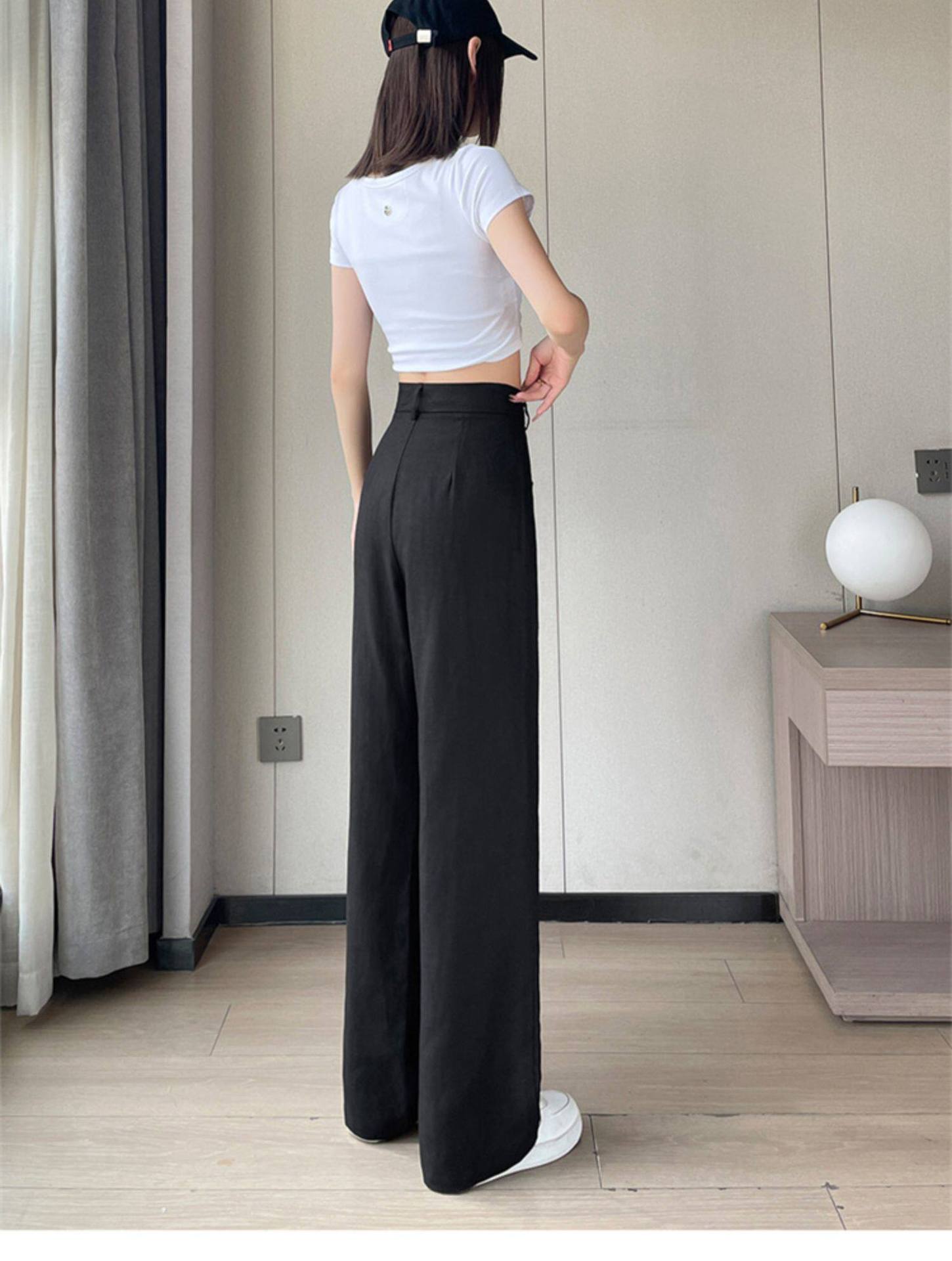 Quần culottes nữ ống rộng cạp cao vải linen cotton mỏng mùa hè — Màu đen thông thường chi tiết 39
