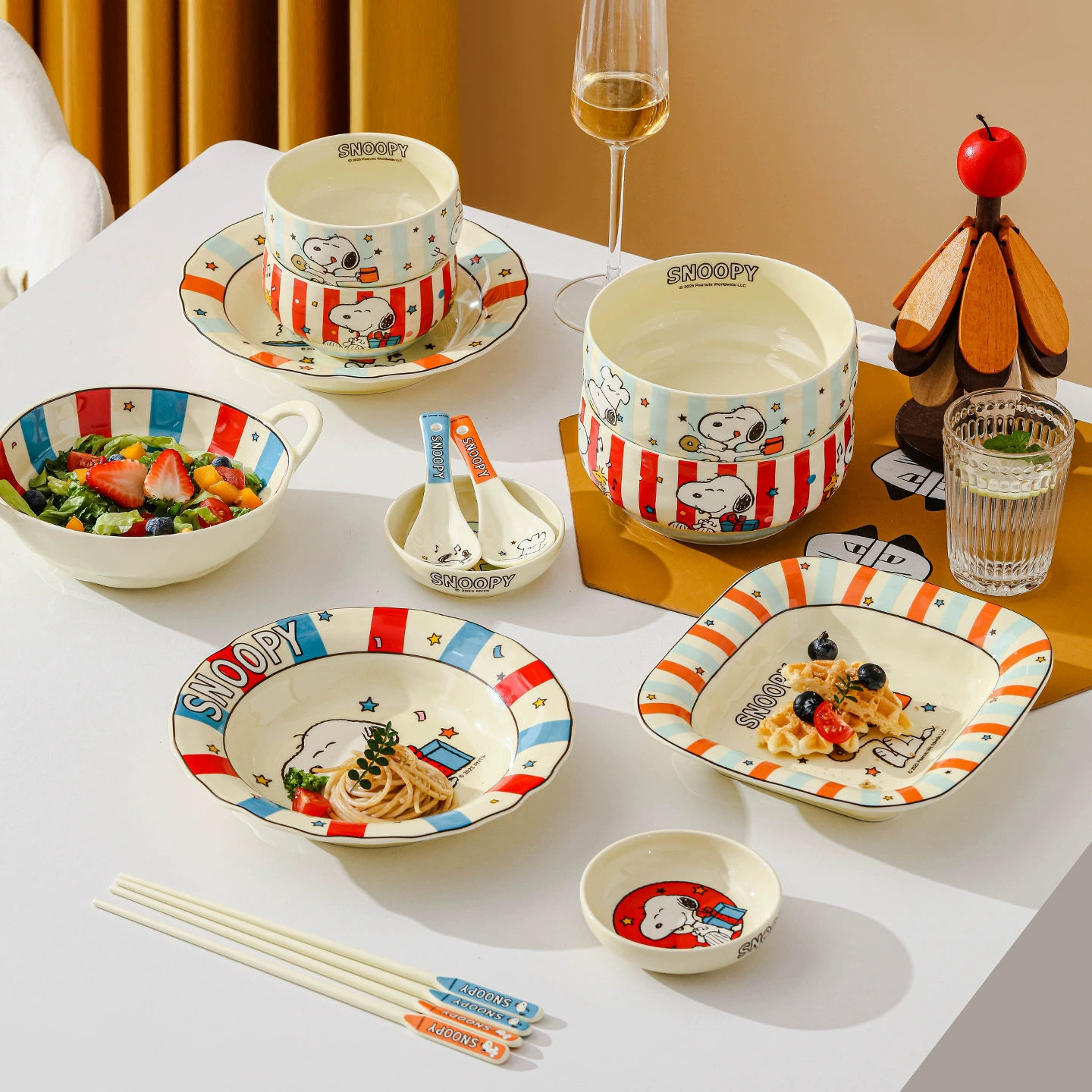 史努比 Ceramic children's creative dinner plate, soup bowl, spoon, tableware