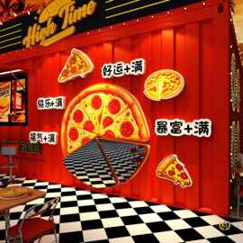 披萨店镜子网红打卡拍照布置门头吸引人装饰汉堡炸鸡氛围背景贴纸