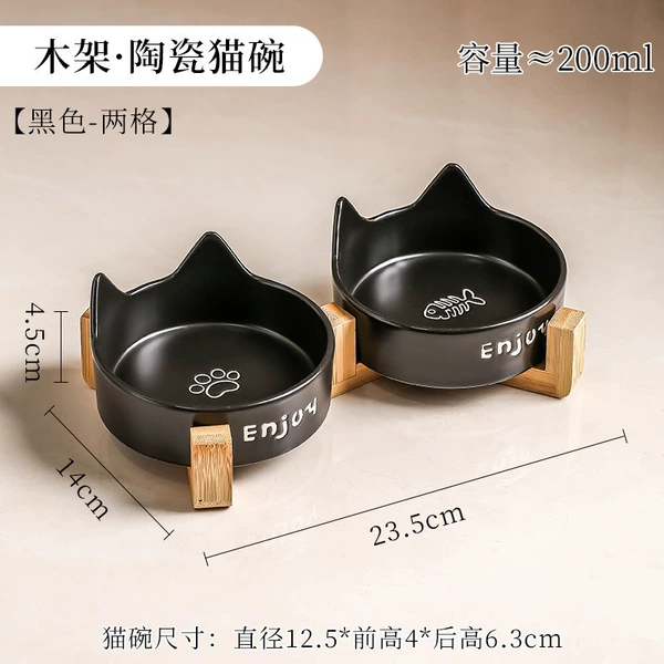 Cat Ear Black Cat Claw Bone Double Bowl+Double Woodstone