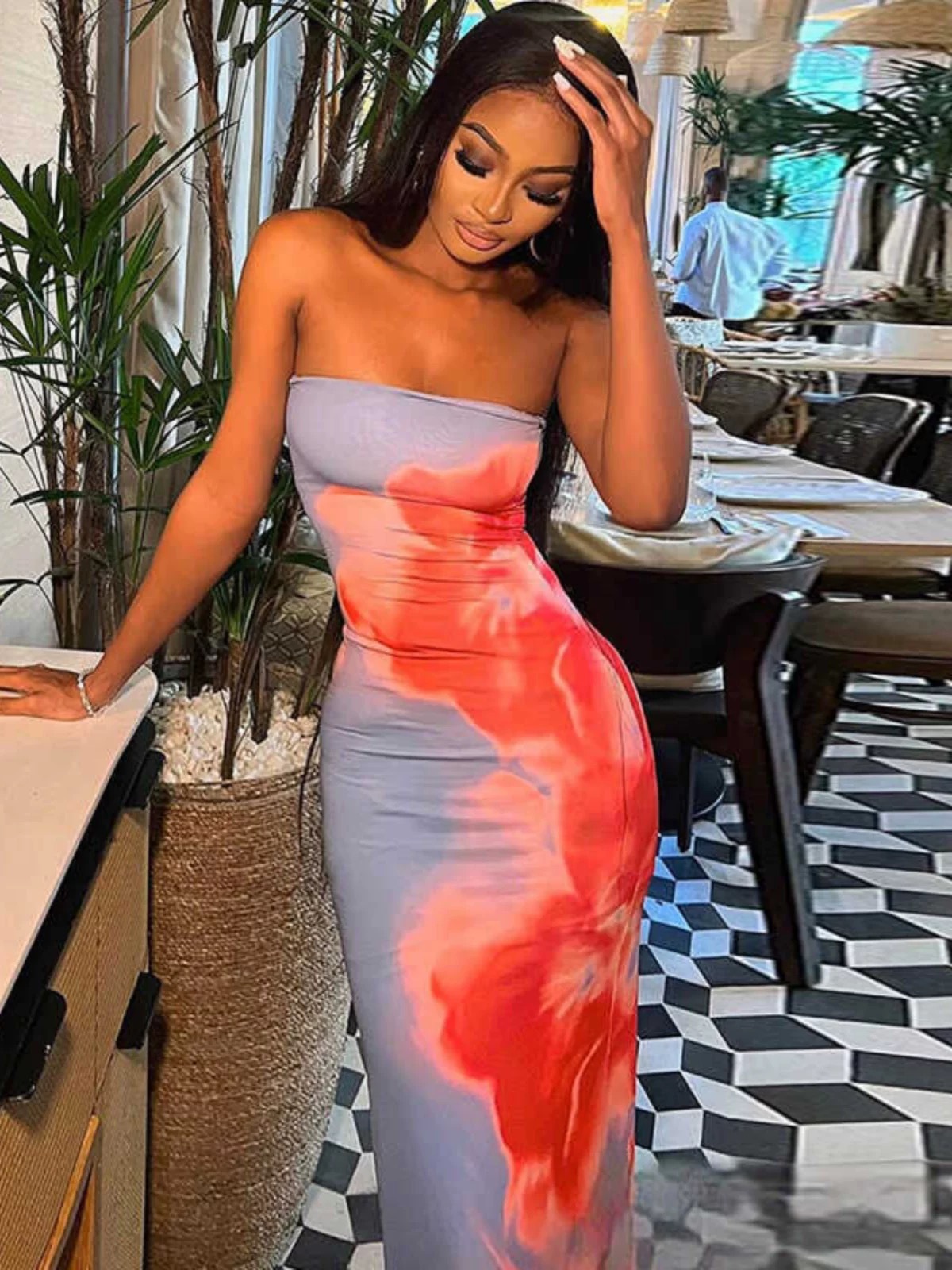 Women's Slim Fit Strapless Floral Dress Backless Long Skirt For Fashion_ecoleips.com