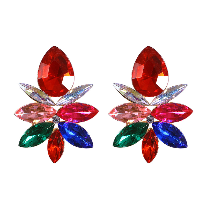 Creative Alloy Colored Diamond Flower Earrings display picture 3