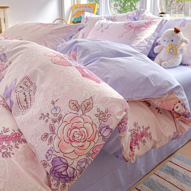 ins caricatura para niños algodón cama de cuatro piezas set 100 sábanas de flor de algodón sábanas