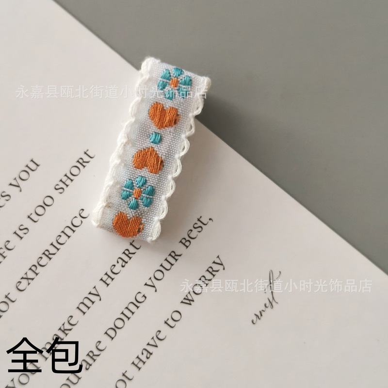 新しい子供の刺繍愛の花波状エッジフルカバー布半完成ヘアピンベビー前髪クリップアクセサリー材料|undefined