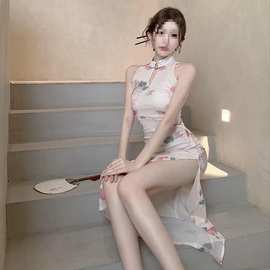 主播服装复古国风紧身日常改良旗袍女年轻款网纱新中式连衣裙收腰