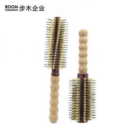 卷发梳定制竹木造型梳子女士卷发用圆筒梳软木柄梳子头部护理发刷
