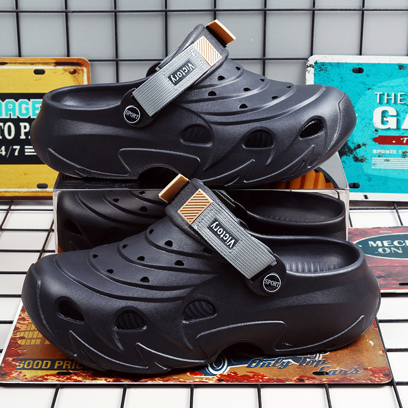 Chef's Croc Shoes Men's Summer Casual Non-Slip Outerwear Beach Sandals Men's Driving Dual-Purpose Baotou Chef's Shoes Men's