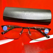 尊佰福老花镜时尚商务半框砂黑方形眉线老年人防蓝光老花眼镜批发