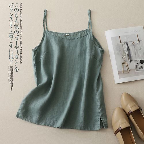 Summer Light and Thin New Mini Strap Cotton Linen Split Bohemian Strapless Backless Top Women Retro Simple Style Sleeveless Top