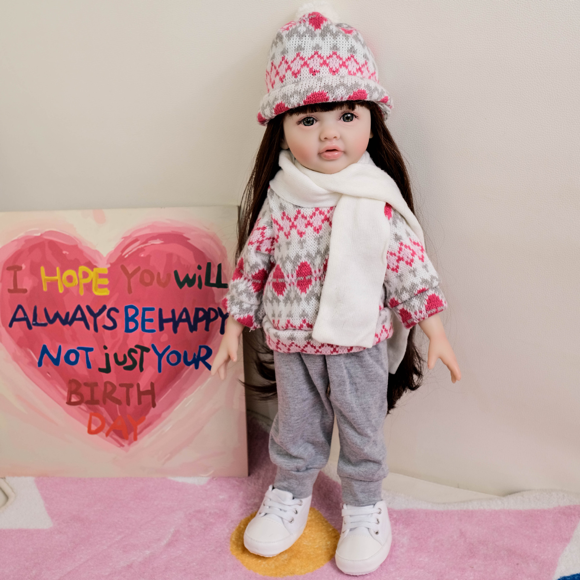 NPK 18 pulgadas impresión suéter gris pantalones Betty todo pegamento simulación muñeca regalos de vacaciones para niños