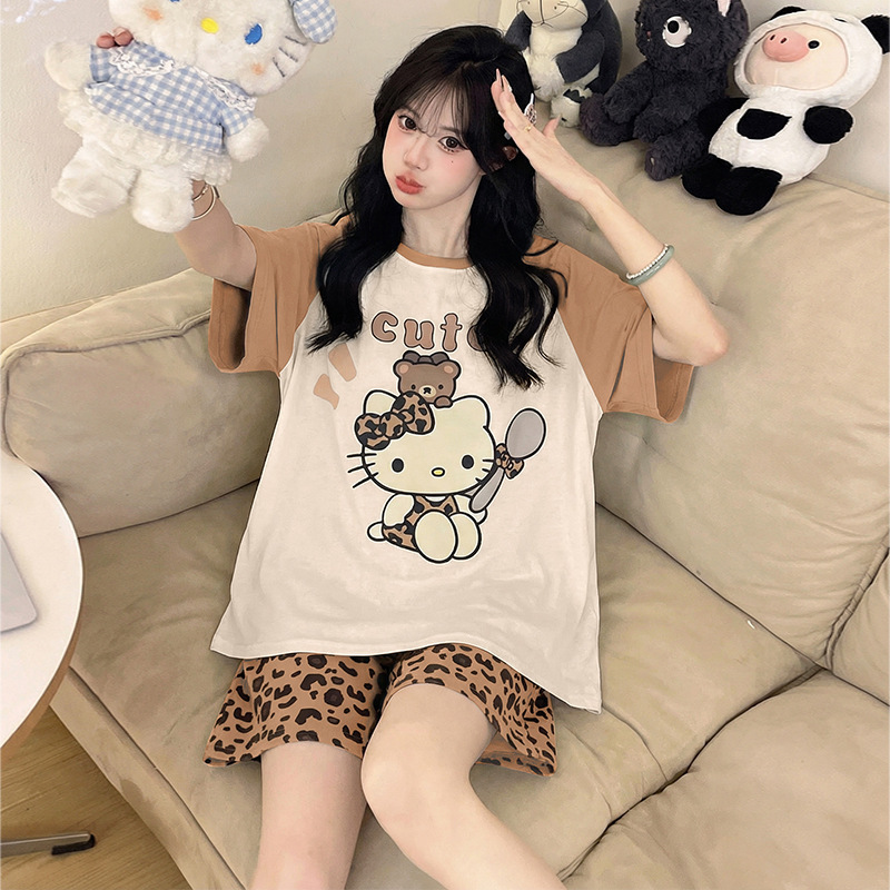 Summer Pajamas for Women, Short-Sleeved Cartoon Thin Style, Plus Size for Plus-Size Women, Summer Home Wear for Female Students, Junior High School Student Set Summer Pajamas for Women, Short-Sleeved Cartoon Thin Style, Plus Size for Plus-Size Women, Summer Home Wear for Female Students, Junior High School Student Set