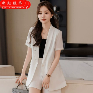 白色西装套装女夏季薄款韩版休闲职业装短袖小西服外套短裤两件套
