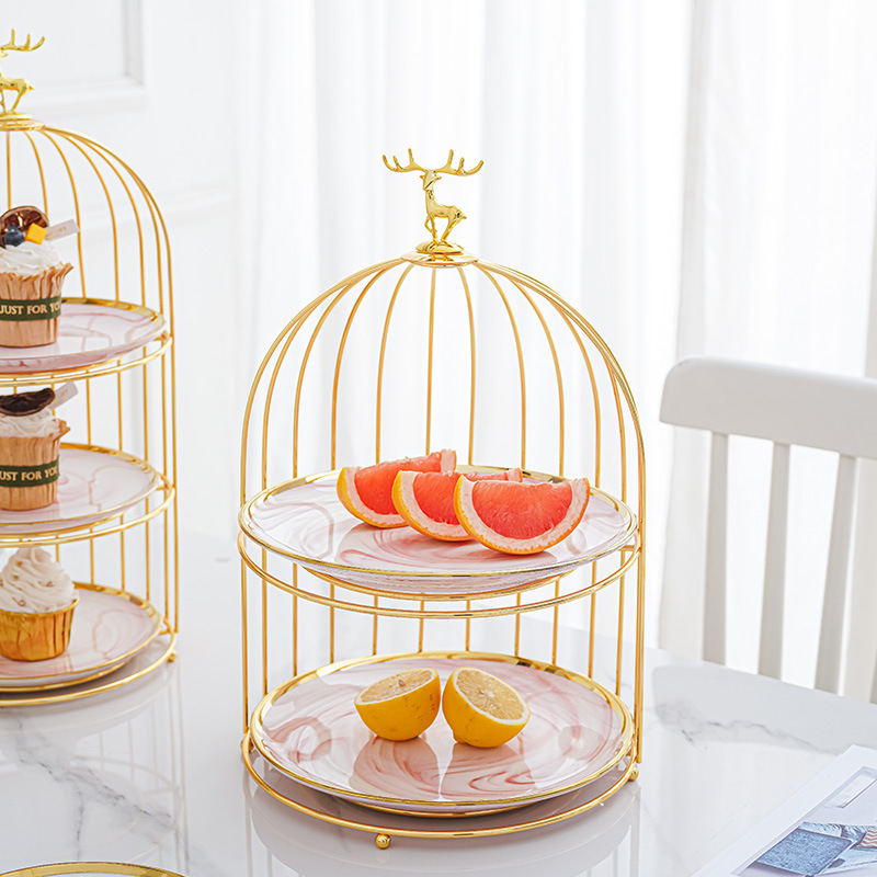 Estilo nórdico cerámica multi-capa plato de fruta sala de estar tarde té postre mesa de postre bandeja de la torta de lujo ligero soporte de exhibición