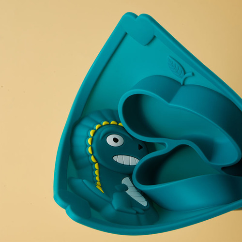 Cross-border hot selling baby dinosaur silicone dinner plate infant training food supplement bowl fork spoon bib cup suction bowl meal