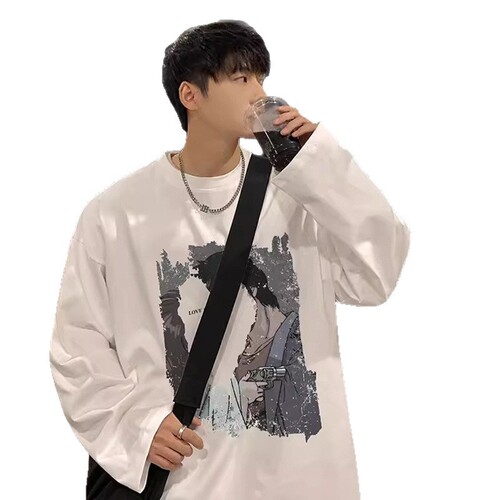 American high street fashion brand hip-hop printed hoodie men's autumn new loose long-sleeved all-match round-collar youth top