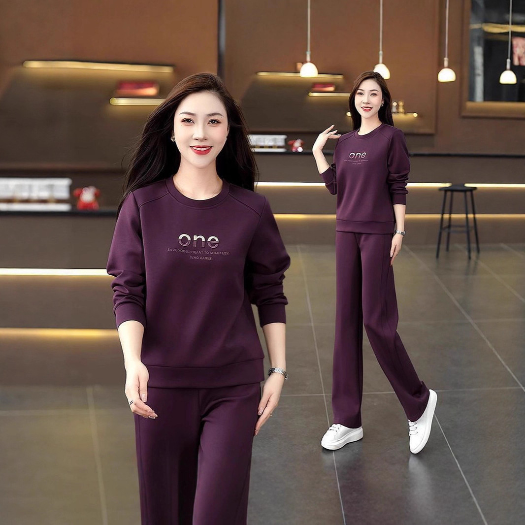 Casual Sportswear Suit for Women 2026 Spring & Fall New Middle-Aged and Elderly Mothers Autumn Slim Sweatshirt and Pants Two-Piece Set