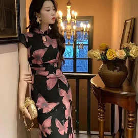 新中式复古E尧【破茧成蝶】改良旗袍裙女夏气质短袖连衣裙