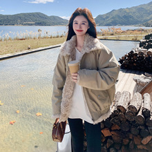 卡其色两面穿派克服女款冬季2025新款韩系宽松小个子加厚工装棉服