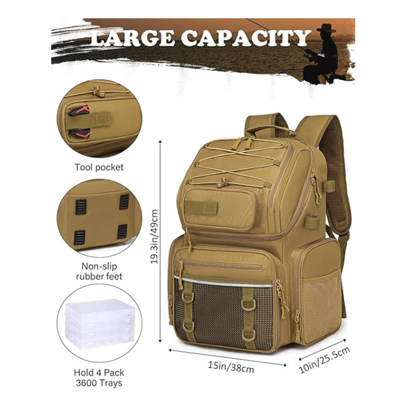 Fábrica transfronteriza venta caliente de moda mochila de pesca de hombro mochila de pesca táctica de gran capacidad al aire libre mochila de pesca