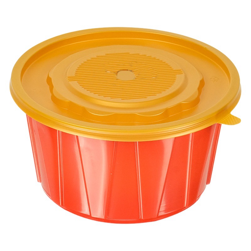 Disposable Pp Bowl for Takeout, Sealed Double-Layer Packaging Box, Red and White Round with Lid, Printable, Thickened Dessert Takeout Bowl