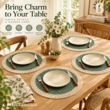 Green Polka Dot Round Fringe Placemat Decorative Table Mat W