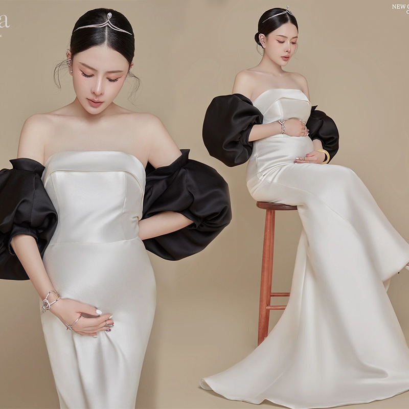 2025 New Studio Maternity Photography Clothing, High-End Simple and Beautiful White Dress, Maternity Photo Shoot Clothing