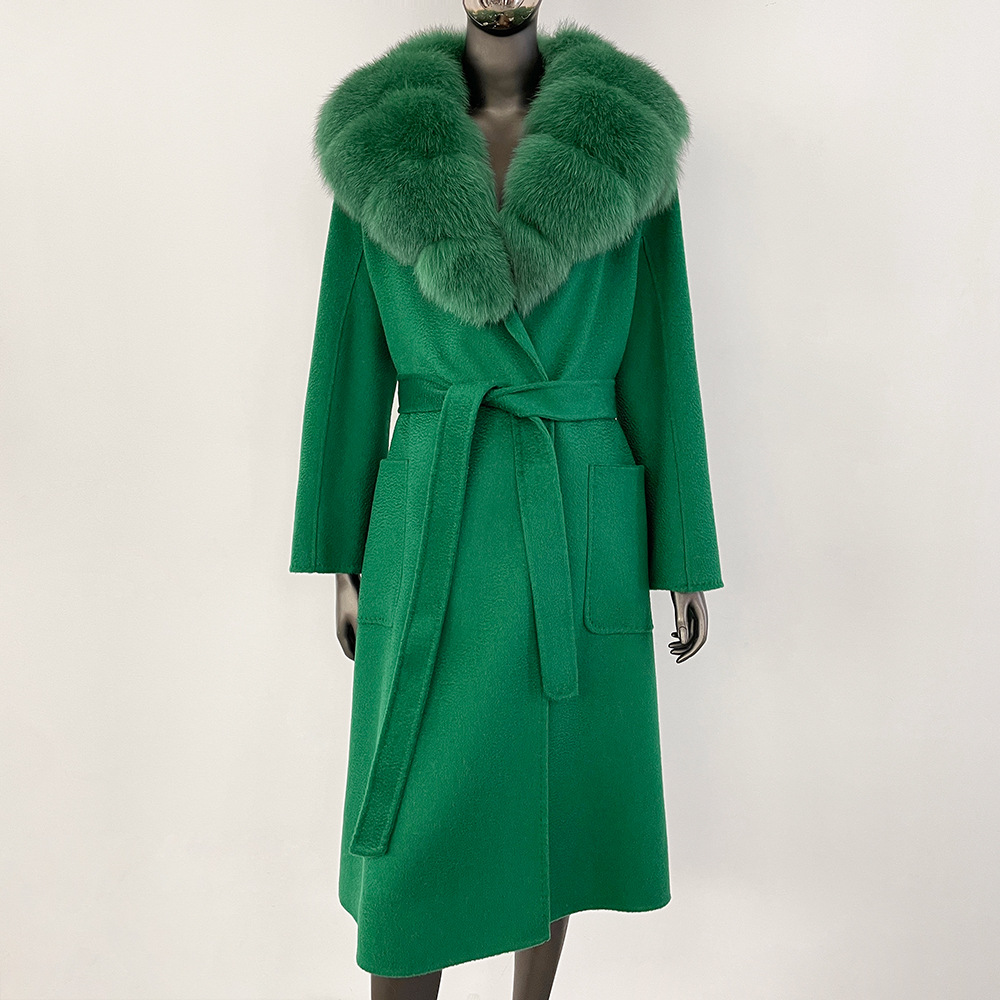 New Women's Fox Fur Collar Double-sided Wool Coat Plus Size Casual