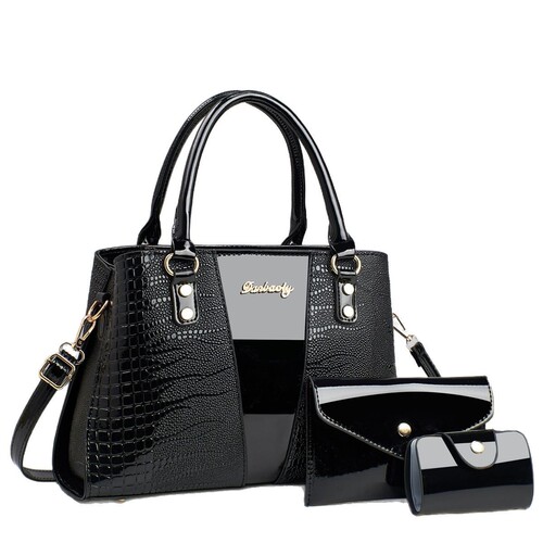 Splicing shiny leather lightweight luxury large capacity women's top handle bag high-end large capacity best-selling women's bag trendy new