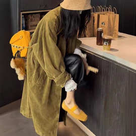 秋冬季新款法式高级小众设计感韩版炒色复古灯芯绒风衣通勤外套女