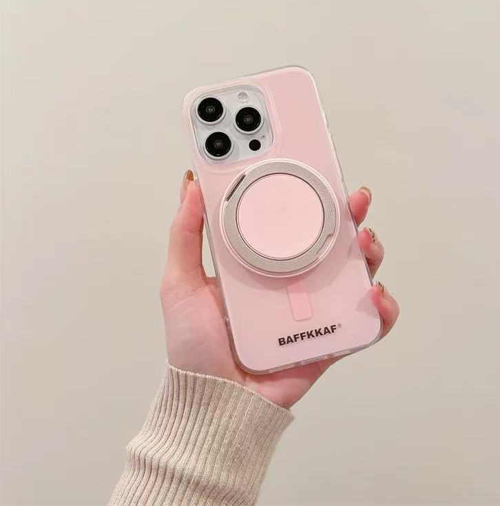 Funda magnética simple de color sólido con soporte 360° para iPhone 17 Pro Max/16, correa para teléfono Apple 14/15 para mujer